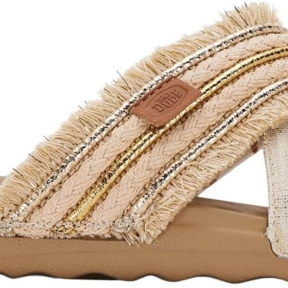 Women’s Fringe Flip Flops Natural/Gold Size 8 Lightweight Stylish Comfort - Picture 1 of 7